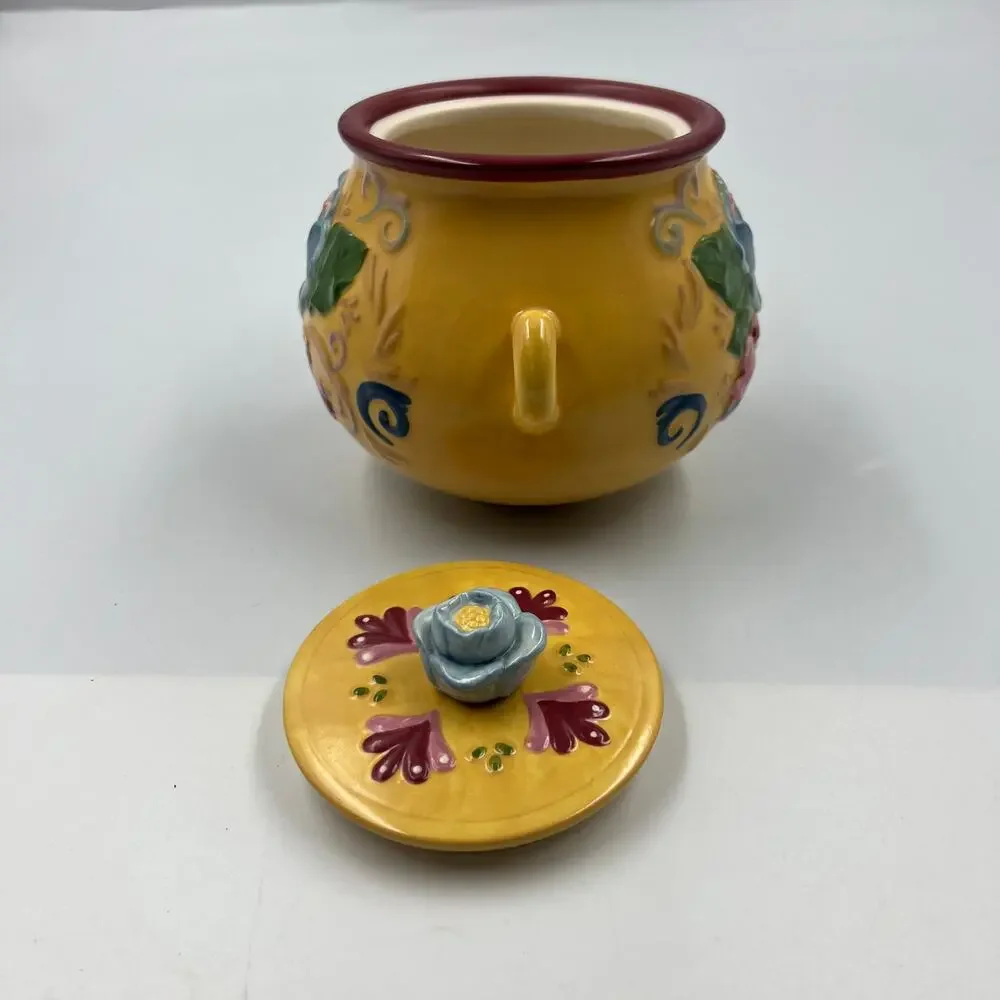 Jim Shore Heartwood Creek Crock Jar W Lid Ceramic Floral Cottage‎ Core Folk Art